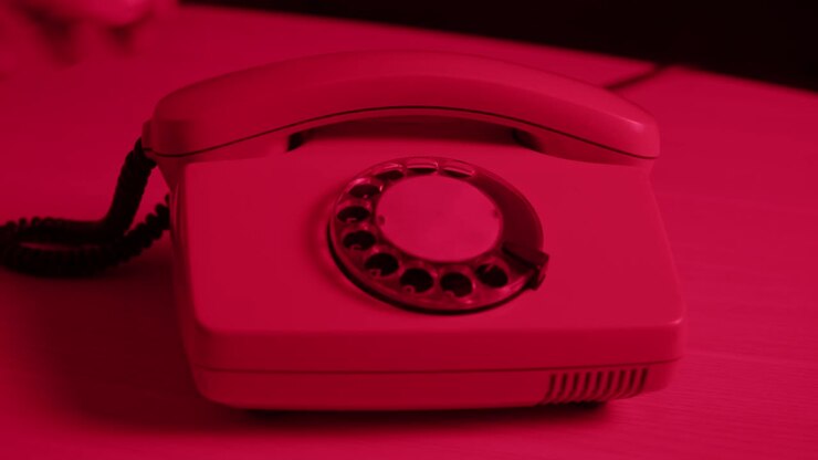 Retro vintage phone, A yellow rotary telephone is displayed on a wooden desk, adding a nostalgic touch