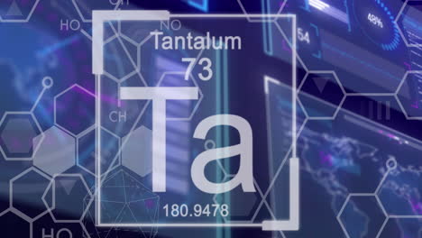 animation of chemical formula over data processing on black background