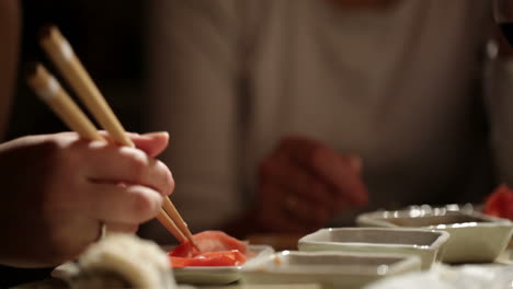 eating sushi close up