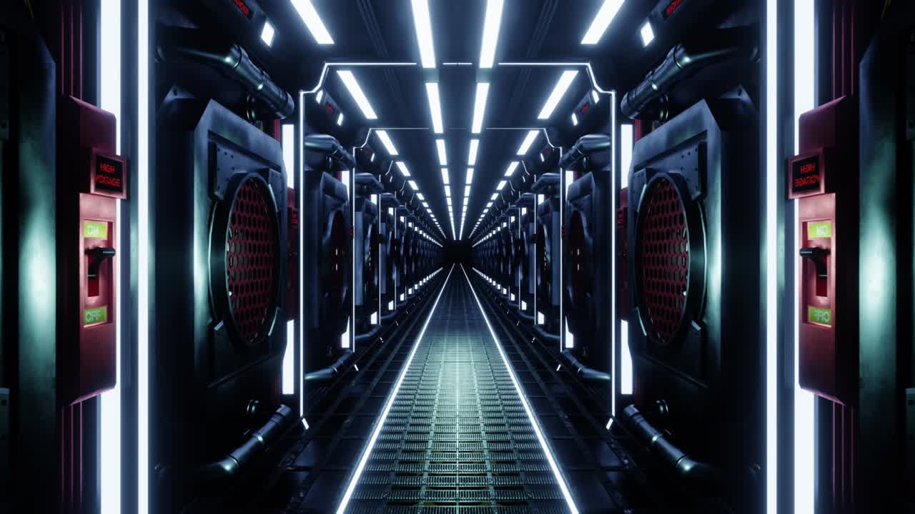 animación en bucle de video de 4k. moviéndose hacia adelante en un corredor futurista.