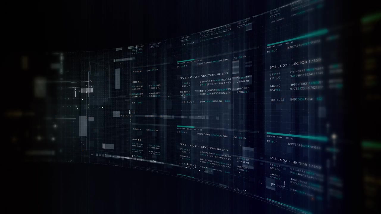 Futuristisk datanettverksvisualisering med glødende digitale strømmer, grensesnitt for stordataanalyse, bakgrunn med cyberteknologi og kommunikasjonssystem på en buet virtuell skjerm