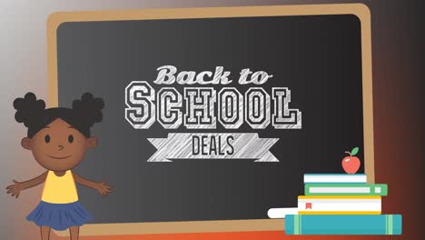 Animación-De-Texto-De-Ofertas-De-Regreso-A-La-Escuela-Con-Colegiala-De-Dibujos-Animados-Y-Libros-Con-Manzana