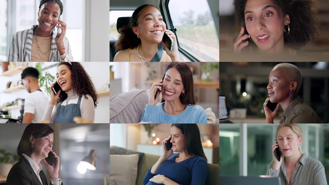 mujeres diversas en teléfonos móviles