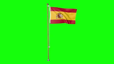 green screen hiper realistic loop flag of spain with flagpole waving in the wind spanish flag fluttering animation 3d 4k