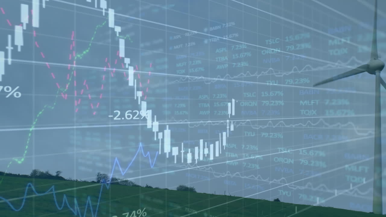 풍력 터빈에서 데이터 처리의 애니메이션