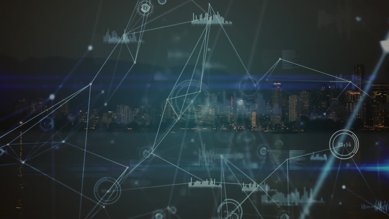 도시 풍경에 대한 연결 네트워크의 애니메이션