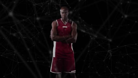animación de la red de conexiones sobre el jugador de baloncesto sobre fondo negro