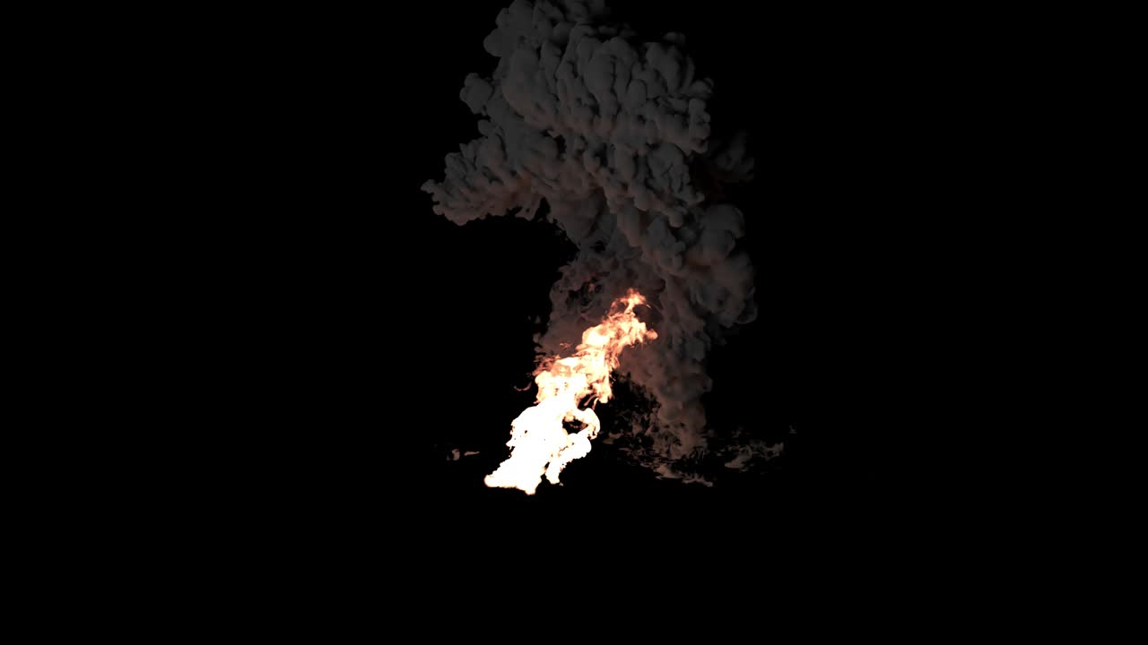 Close-up of explosion and fire. Explosion with thick smoke on an isolated black background with an alpha channel, giant real gas explosion, fire and bomb explosion, real smoke.