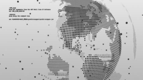 animation of data processing over rotating globe on grey background