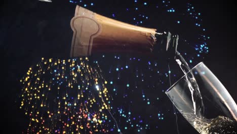 animation of champagne with fireworks exploding on black background