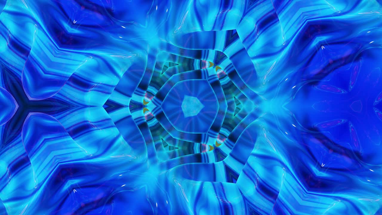 3d elegante abstracto en bucle bg como patrón simétrico ondulado como estructura caleidoscópica con ondas, vidrio líquido azul con hermosos colores de gradiente. 4k animado fluido colorido de moda