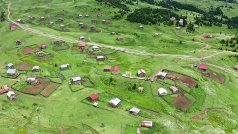 flying above highland summer village on mountain plateau of adjara province, georgia