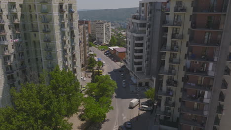 static shot of multiple large apartment complexes in downtown georgia