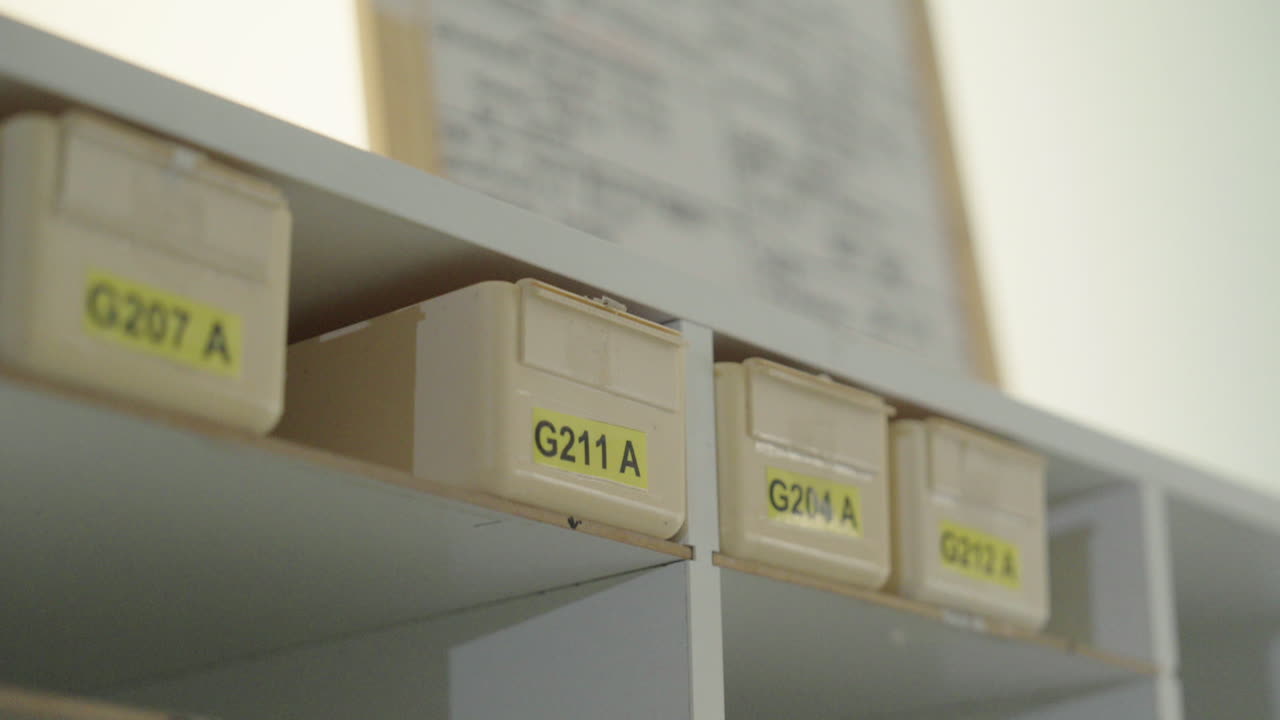 Organized Storage Containers on Shelves