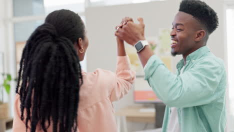 couple, dance and happy in home for love