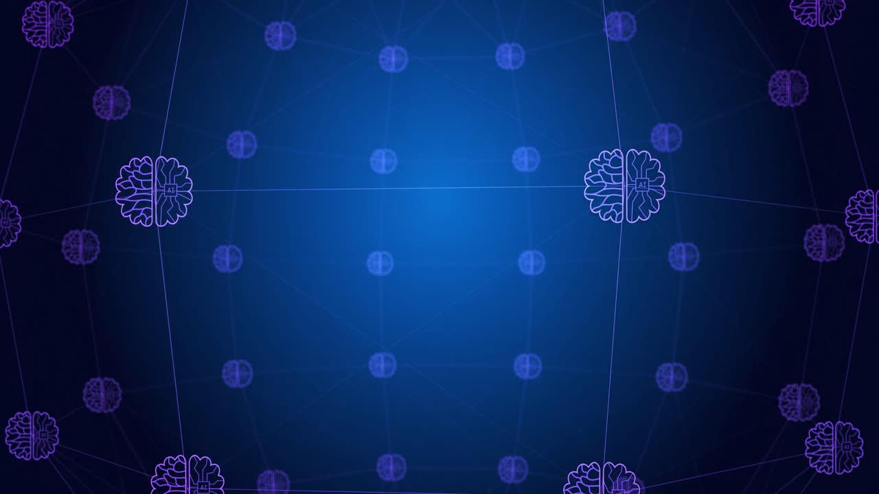 animación de la red de conexiones con iconos en fondo azul y negro