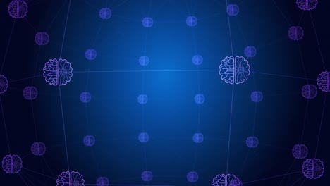 animación de la red de conexiones con iconos en fondo azul y negro
