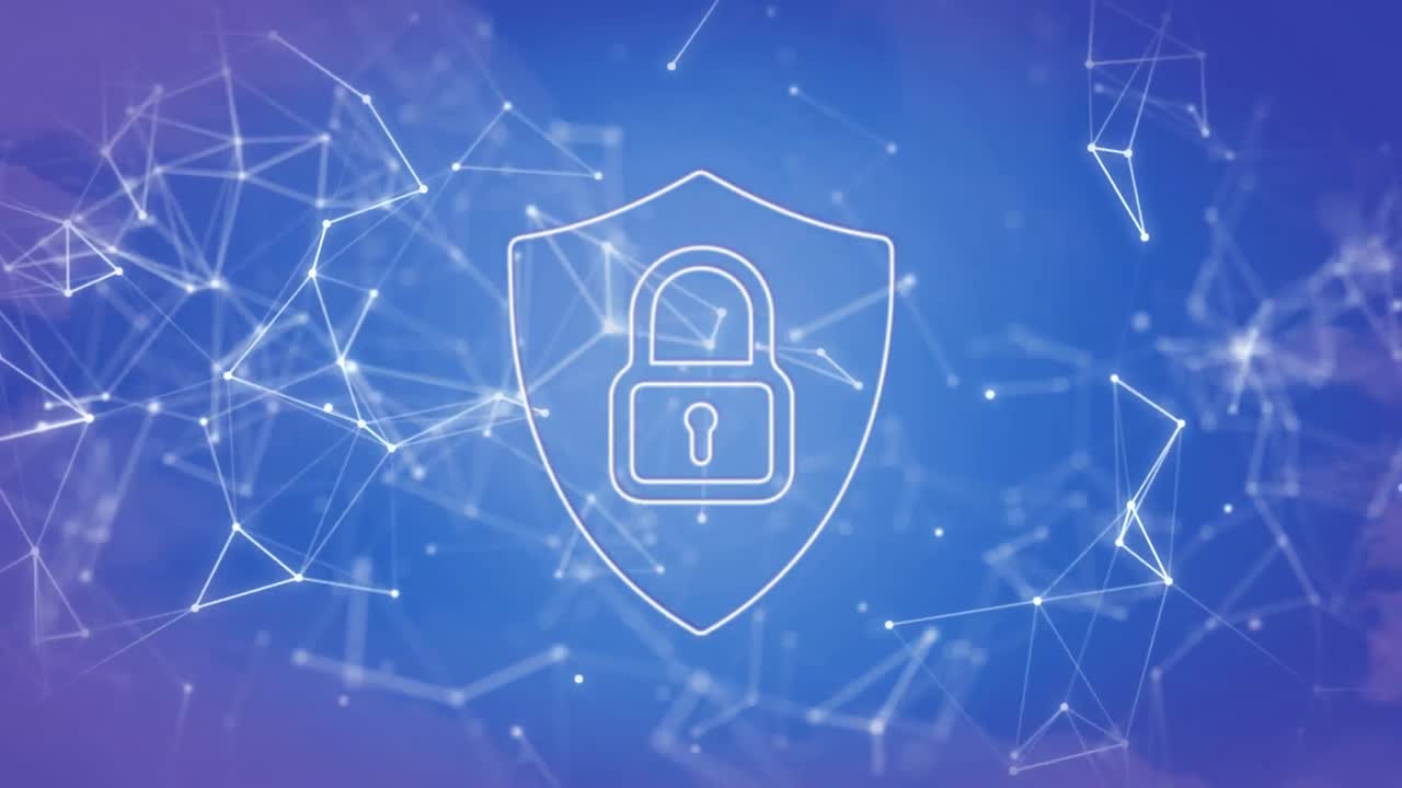 Animazione di rete di connessioni su lucchetto.