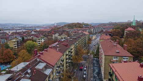 Highway-Between-The-Residential-Buildings-In-Olskroken,-Gothenburg,-Sweden