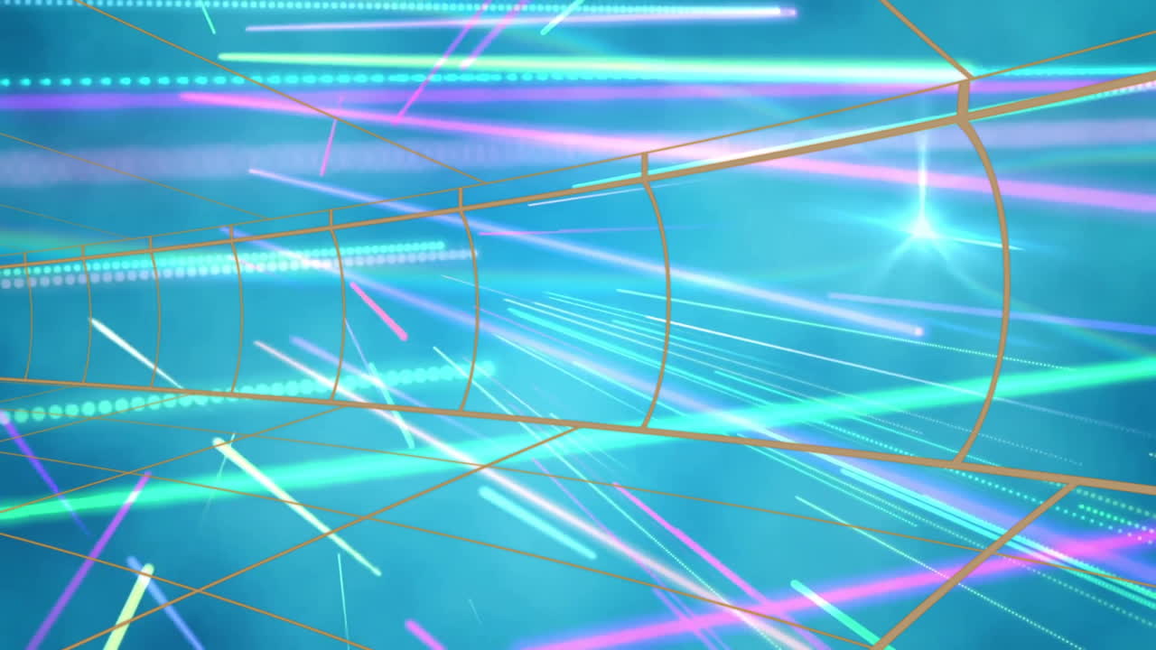 Creating dynamic digital pattern with animation of abstract geometric shapes and colorful lights