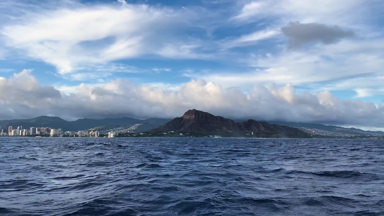 Diamond Head view from ocean, serene Hawaii coastal landscape