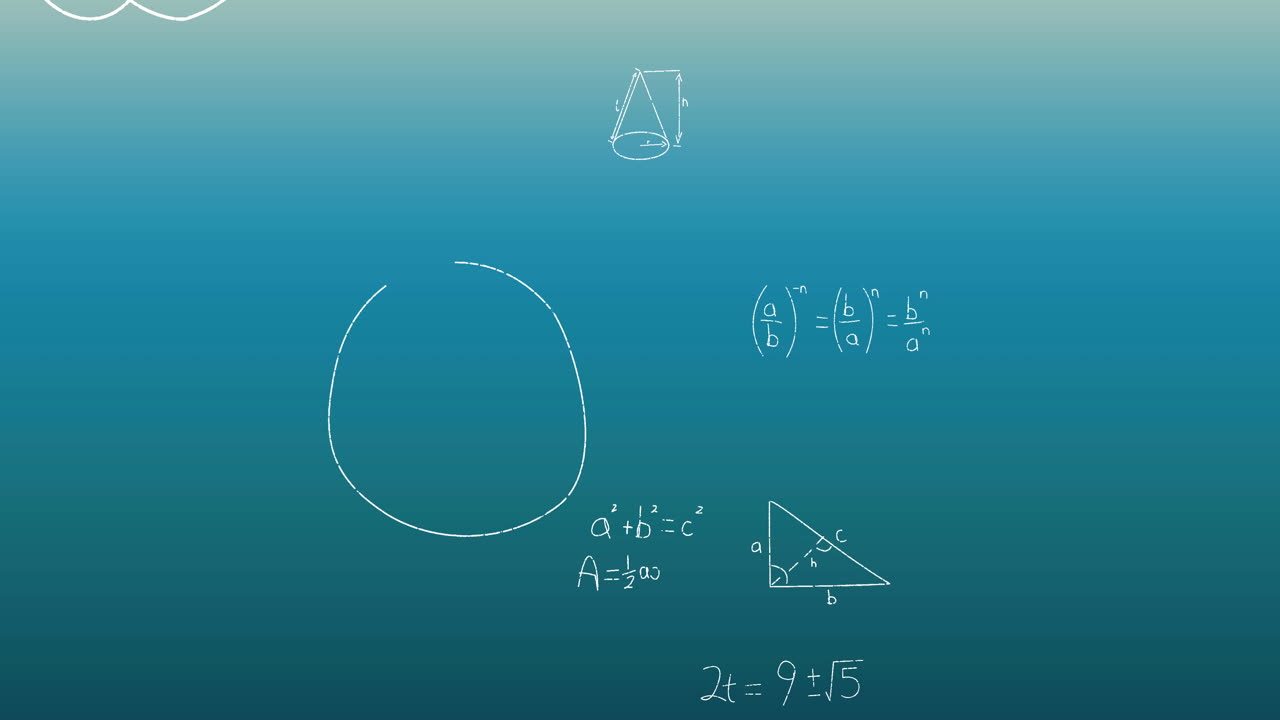 파란색 배경에 수학적 공식의 애니메이션