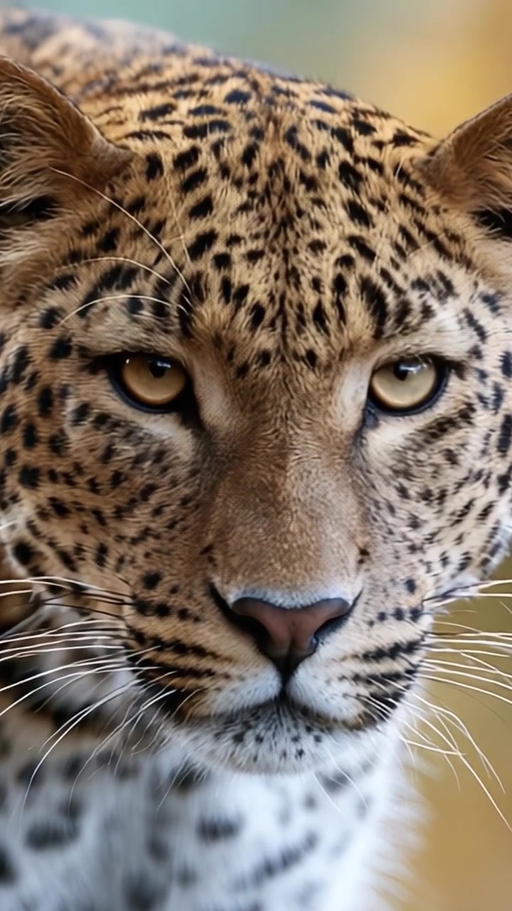 Görkemli Bir Leoparın Çarpıcı Özelliklerini ve Benzersiz Benekli Kürk Desenini Büyüleyici Detaylarla Vurgulayan Yakın Çekim Portresi