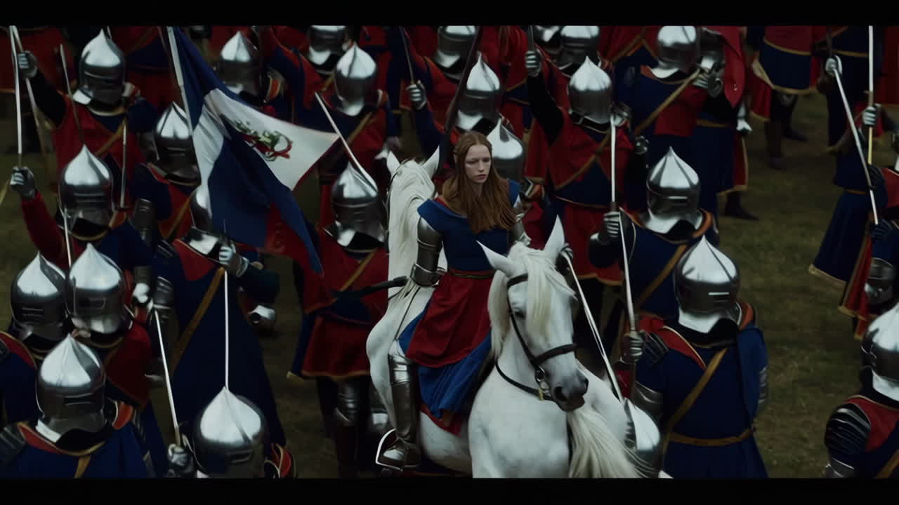 Medieval Battle Scene with a Queen Leading the Army