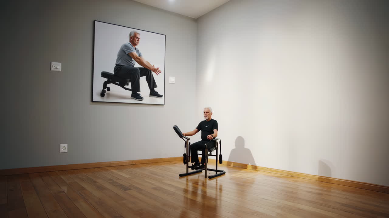 Elderly Person in Rehabilitation Exercise Chair at Museum