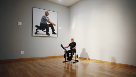 elderly person in rehabilitation exercise chair at museum