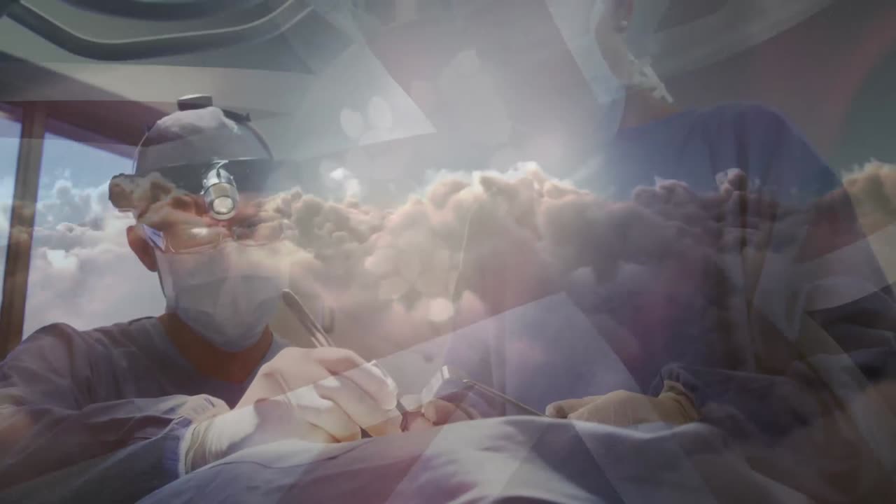 수술 중 의사 들 위 에 있는 영국 국기 의 애니메이션