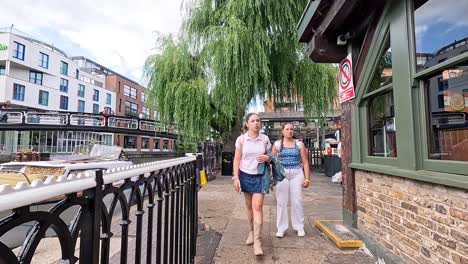 people walking by camden town market stalls