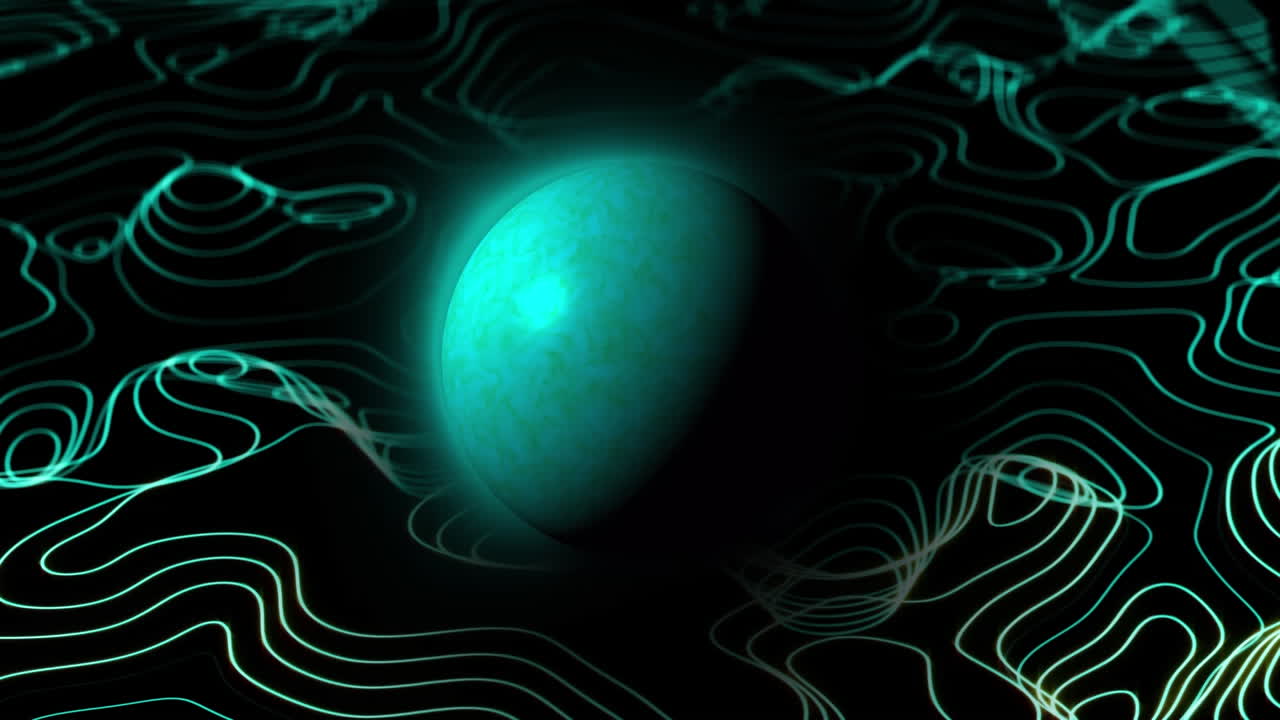 Animation of globe with network of connections with green lines on black background