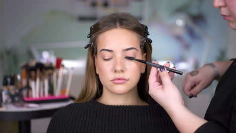 woman getting professional makeup applied