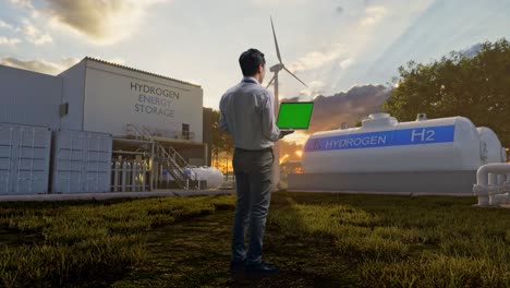 instalación de almacenamiento de energía de hidrógeno con persona