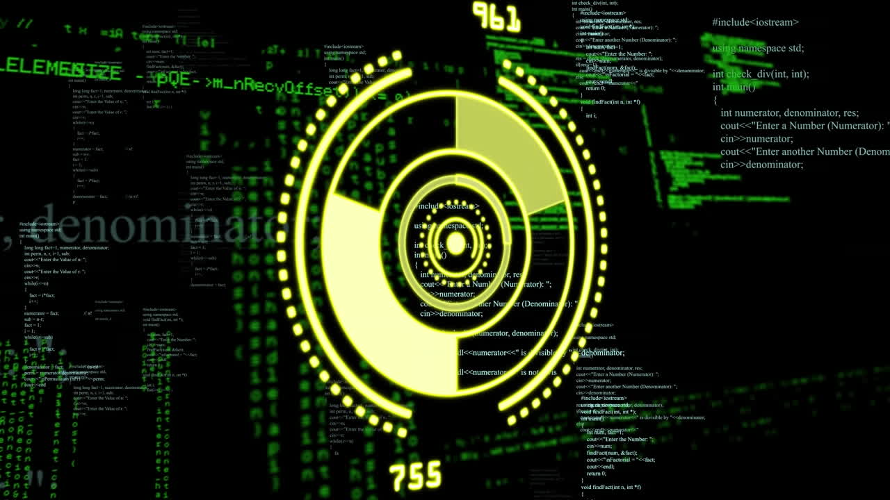 Animation of round scanner and data processing against black background