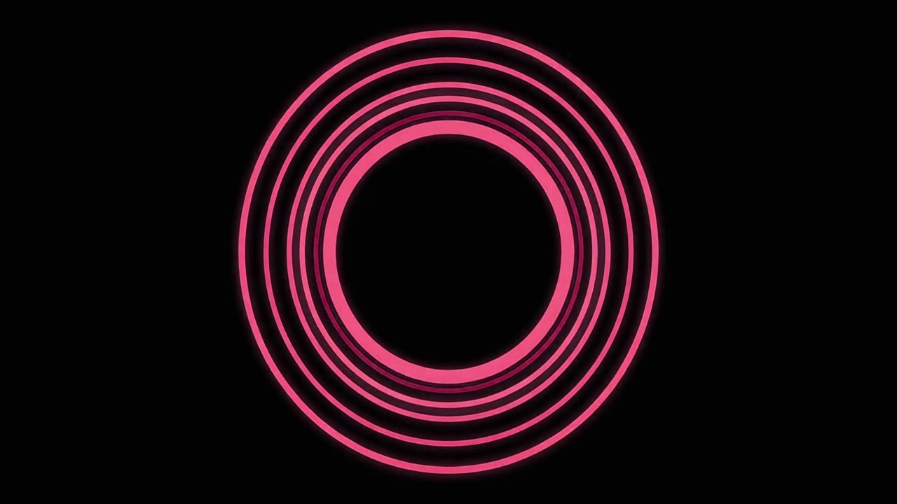 Cerchi concentrici neon rosa animati che si espandono su sfondo nero