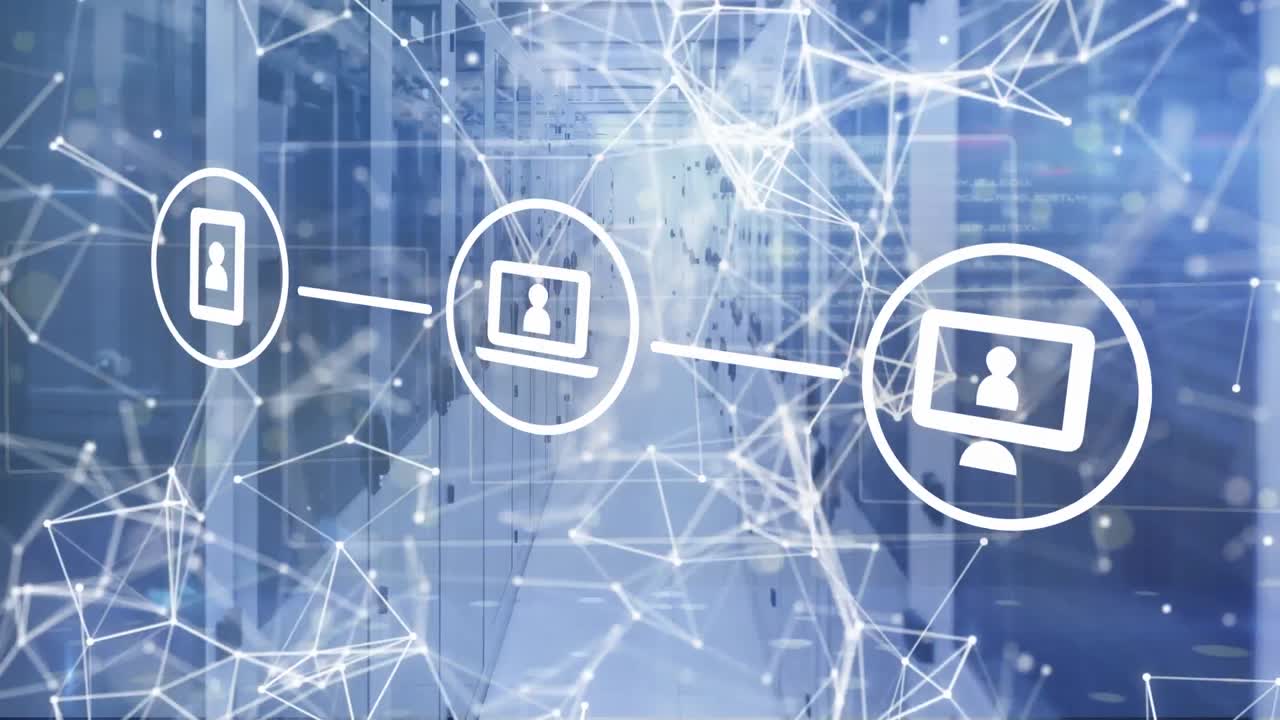 animación de iconos y procesamiento de datos a través de servidores informáticos
