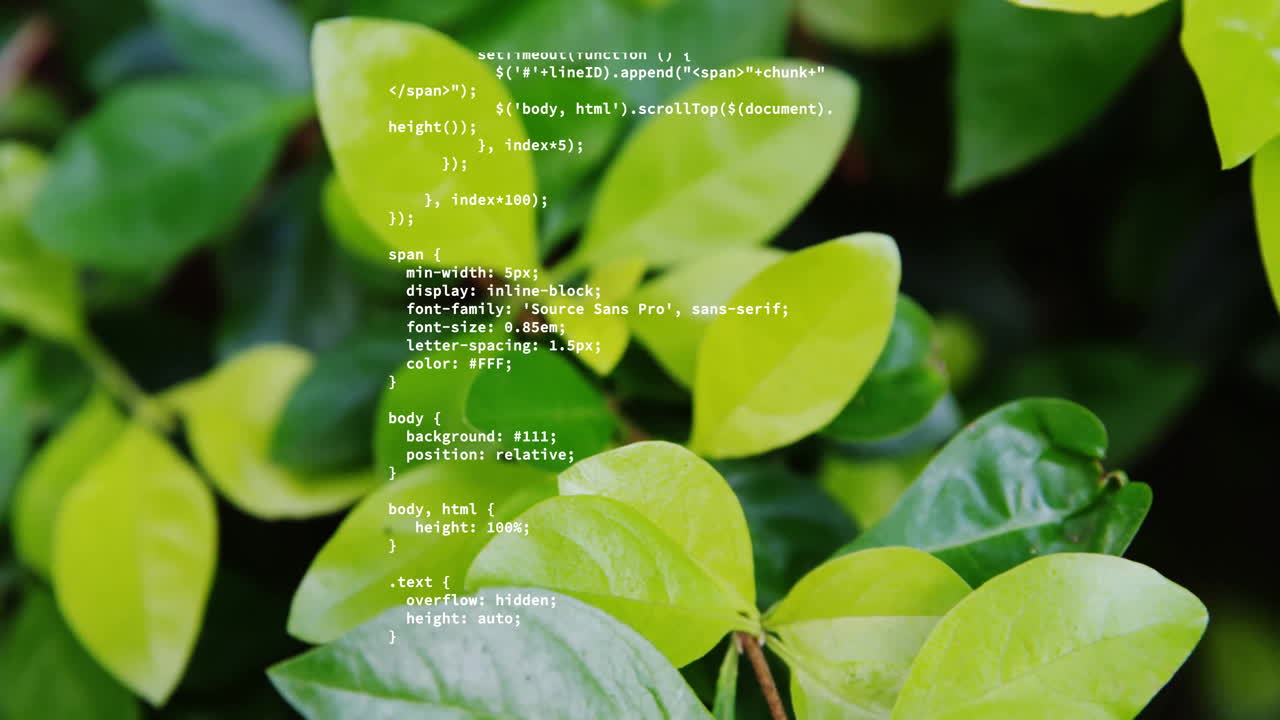 Animation of data processing over green plants