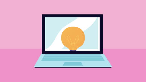 bulb with laptop technology animation