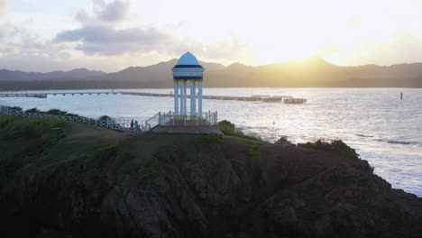 stunning drone flight over gazebo on puerto plata promontory, dominican republic