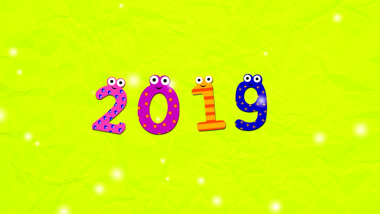 2019 nuovo anno astratto sfondo con numeri di cartoni animati (loopable)