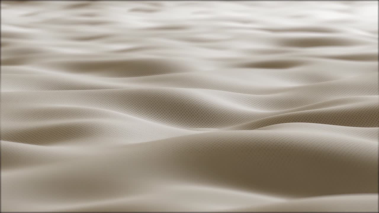 Close up. Slow motion. Looped 3d animation of dynamic cloth. Wavy silk cloth fluttering in the wind. Knitted texture fabric. Beige fabric stock footage. 4K Ultra HD video.