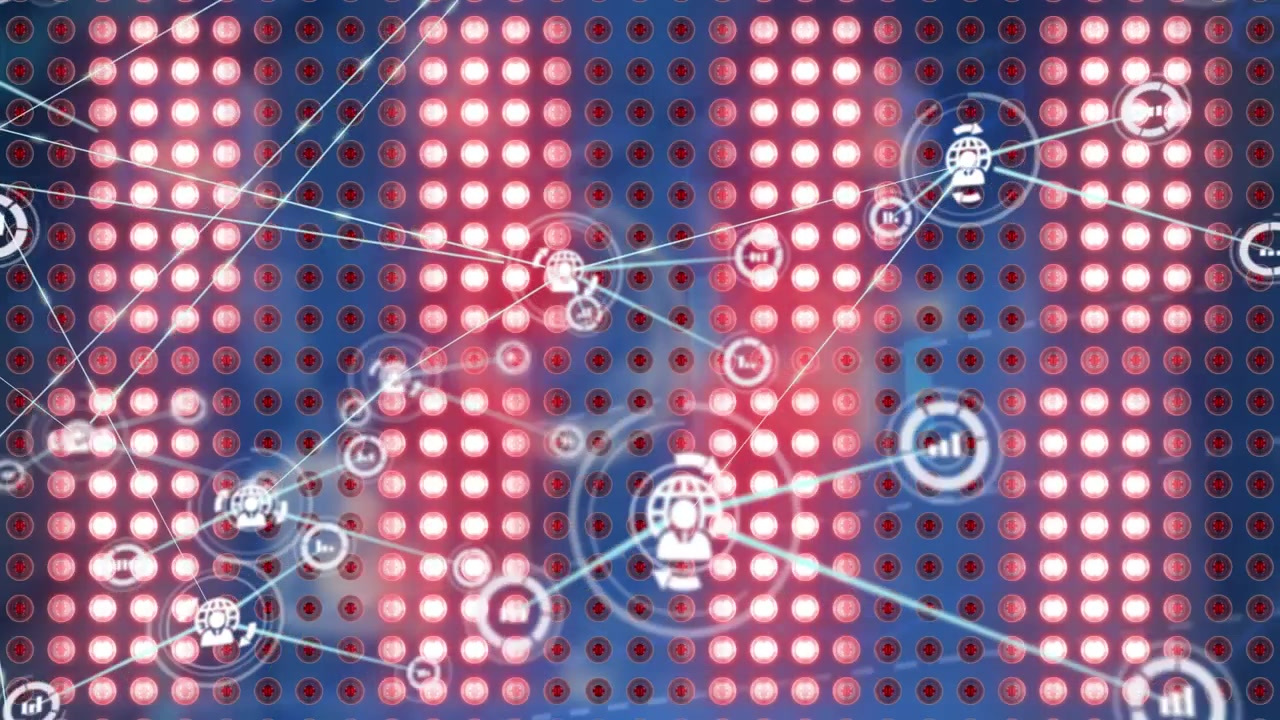 Digital Network Connection Icons Over Glowing LED Background