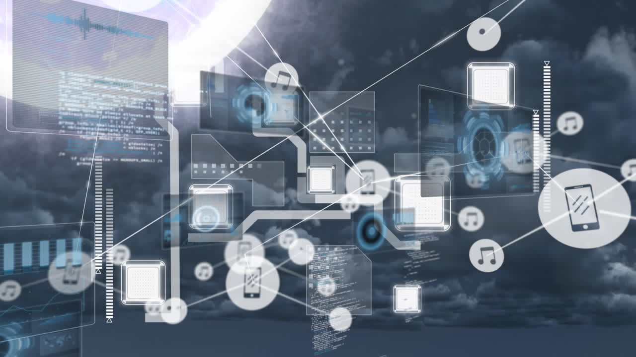 Animation of network of connections and network screens
