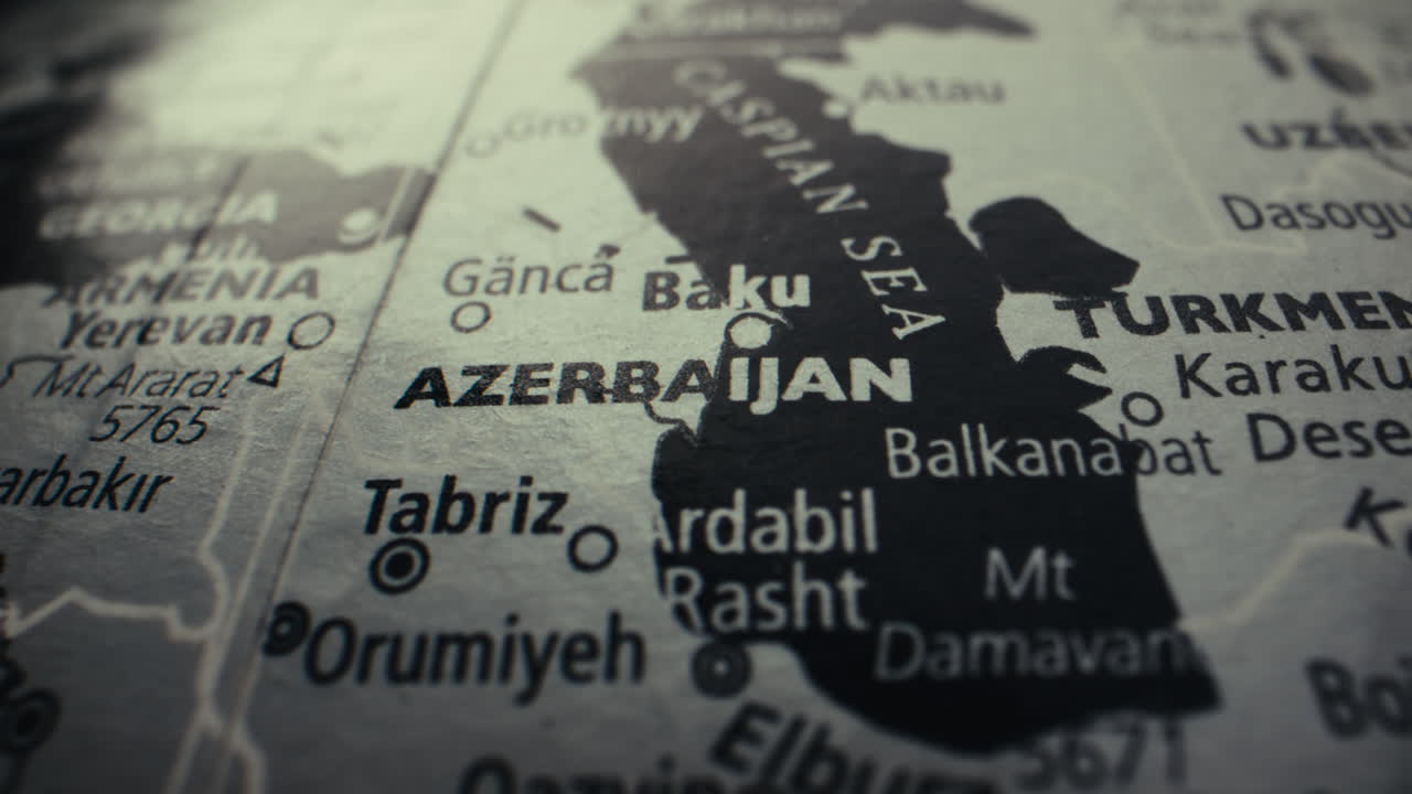 Close-up of a World Map highlighting Azerbaijan