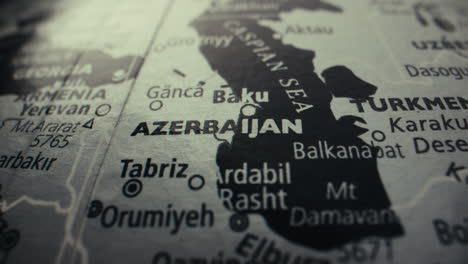 close-up of a world map highlighting azerbaijan