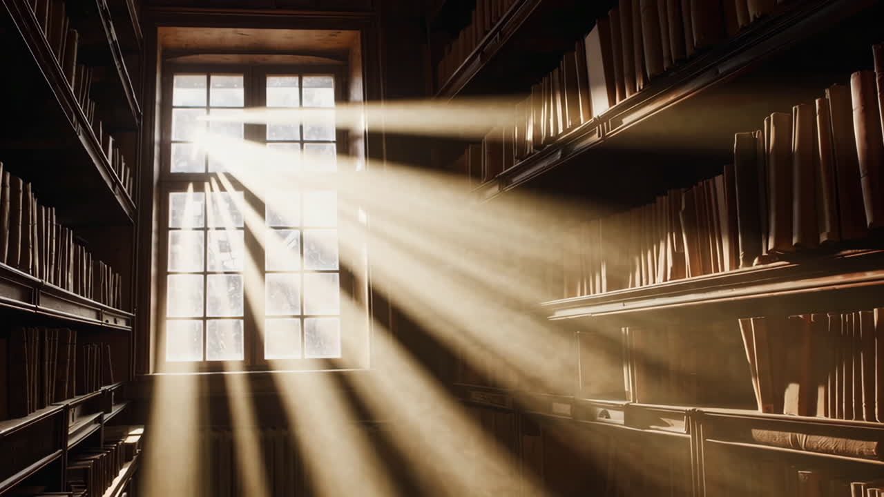 Sunlight Illuminating an Old Library