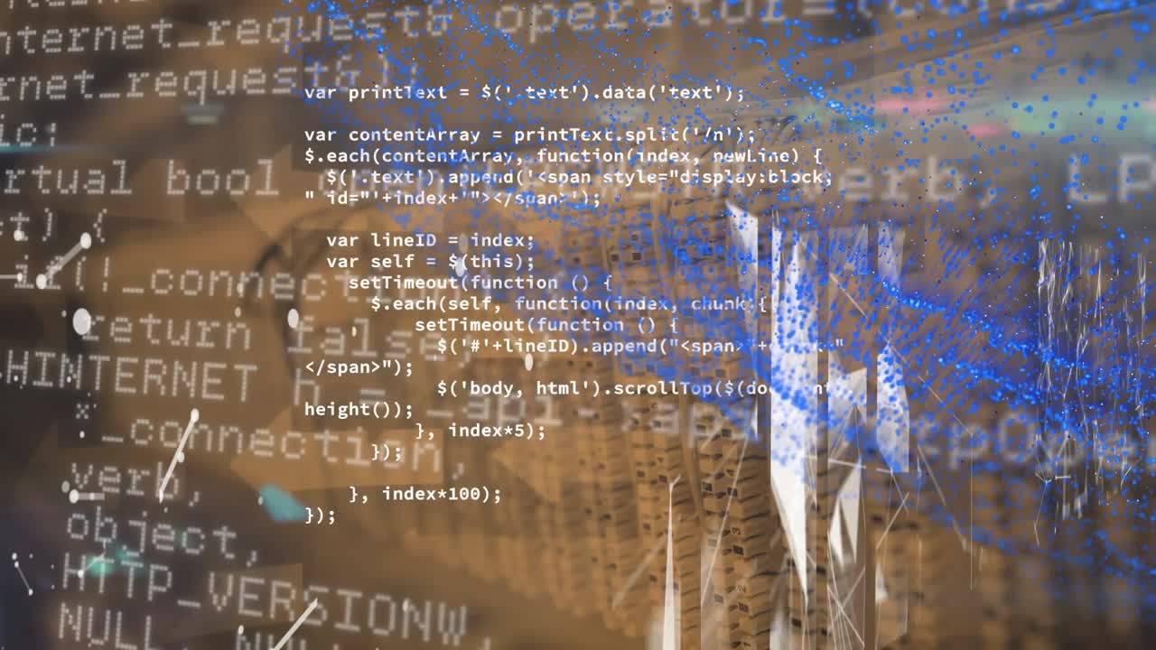 Animation of network of connections with data processing over servers