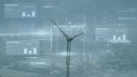 Animation-of-financial-data-processing-over-wind-turbine